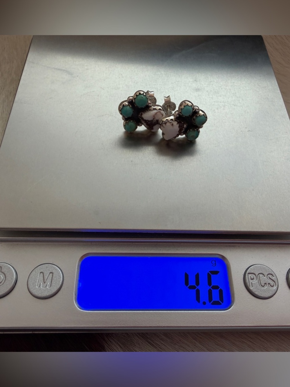❤️ Wild Horse Jasper Hearts & Kingman Turquoise 925 Navajo Style Stud Earrings - Picture 9 of 13
